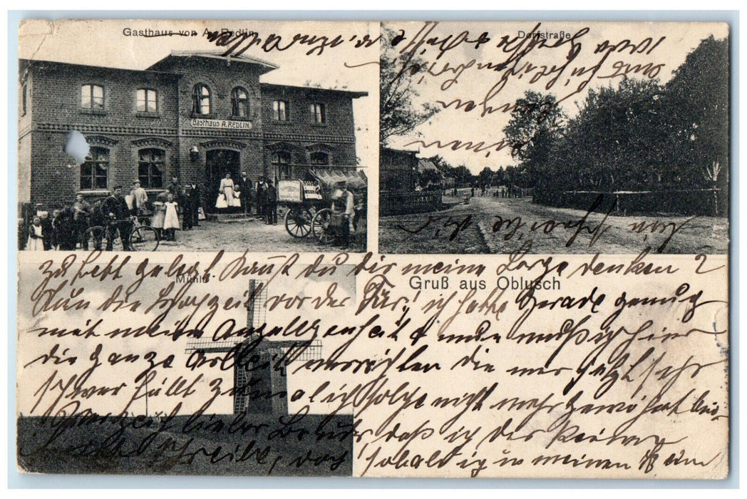 1912 Greetings from Oblusch Muhle Multiview Due 2 Cents Antique Postcard