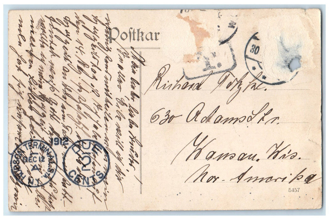 1912 Greetings from Oblusch Muhle Multiview Due 2 Cents Antique Postcard