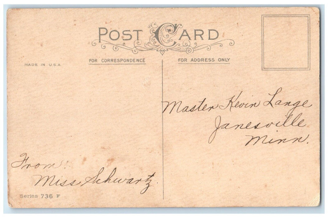 c1910's Merry Christmas Boy Shouting Snowfall Janesville Minnesota MN Postcard