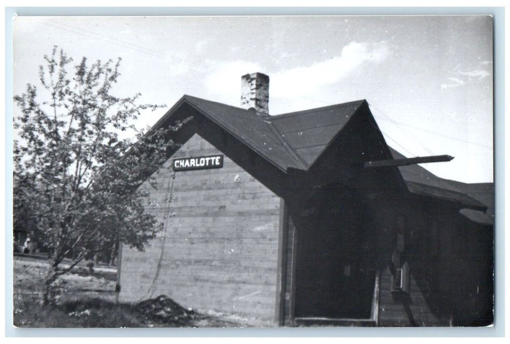 c1960's Charlotte Iowa Exterior Railroad Train Depot Station RPPC Photo Postcard