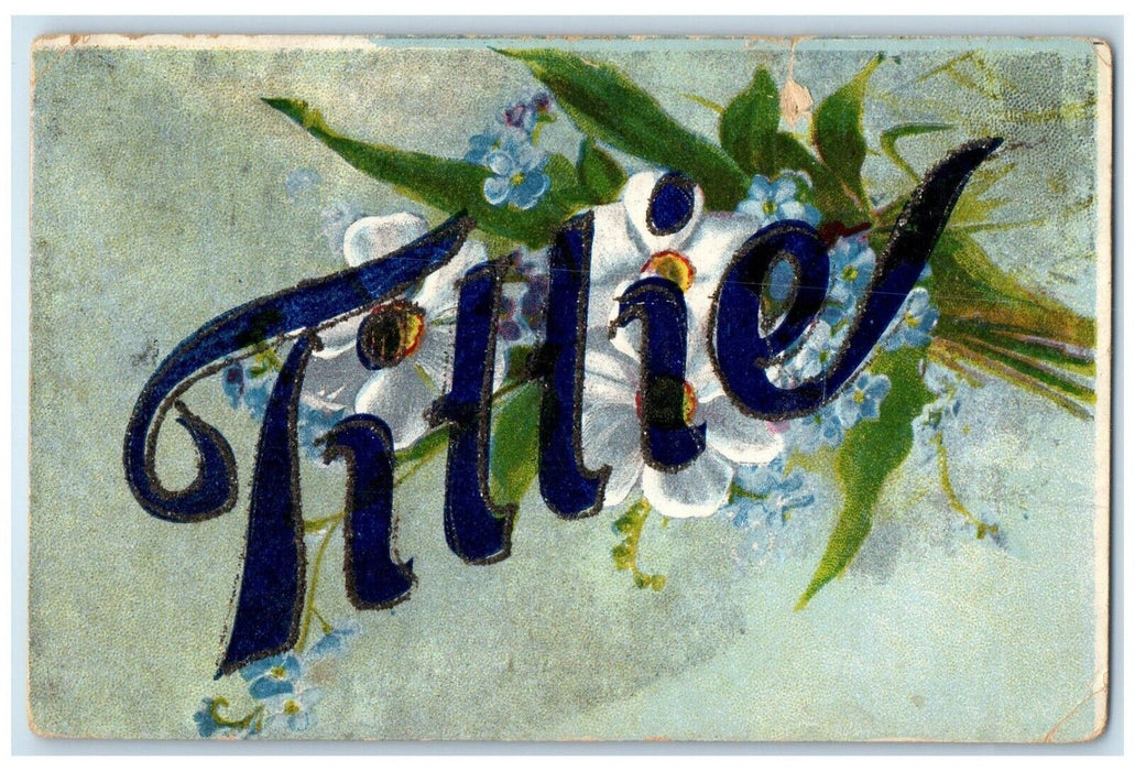1908 Tittie Woman Name And Flowers Glitter Leaburg Oregon OR Antique Postcard