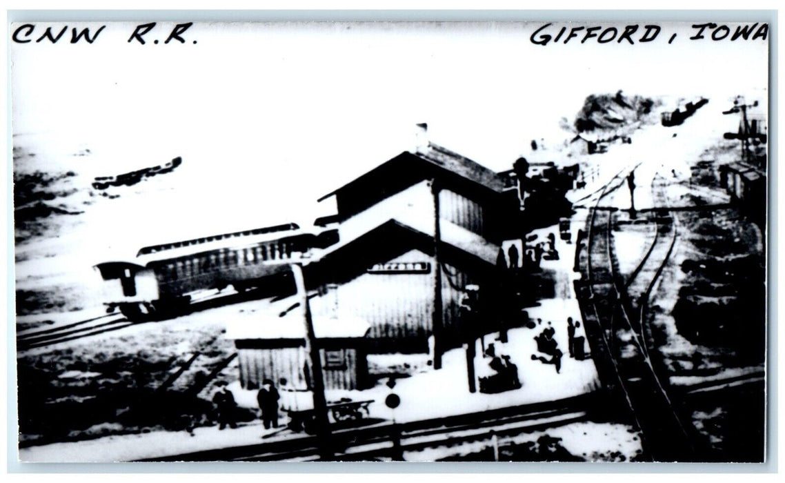 c1960's CNW RR Gifford Iowa IA Exterior Train Depot Station RPPC Photo Postcard