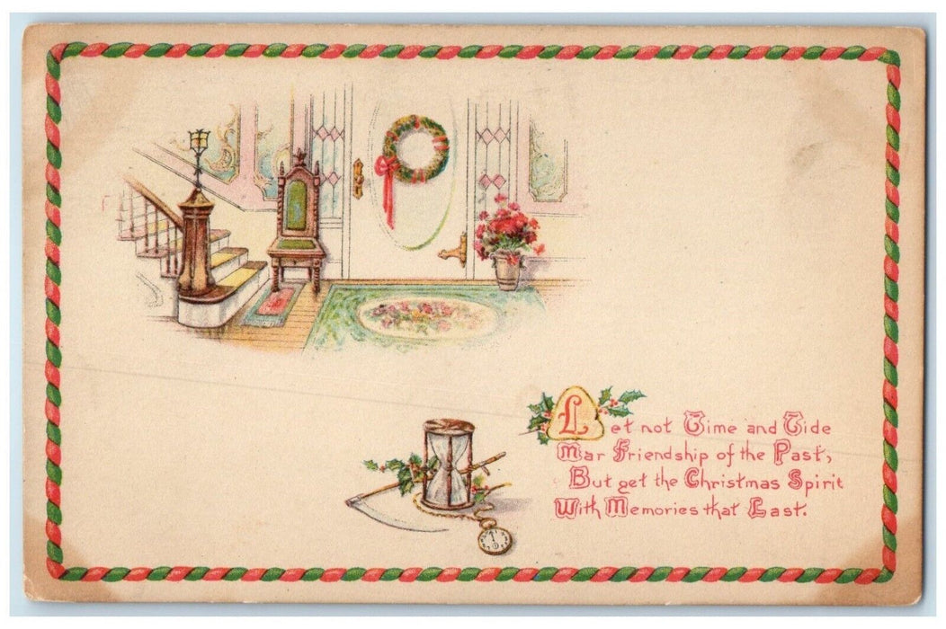 1919 Christmas Hourglass Clock House Interior Washington Pennsylvania Postcard