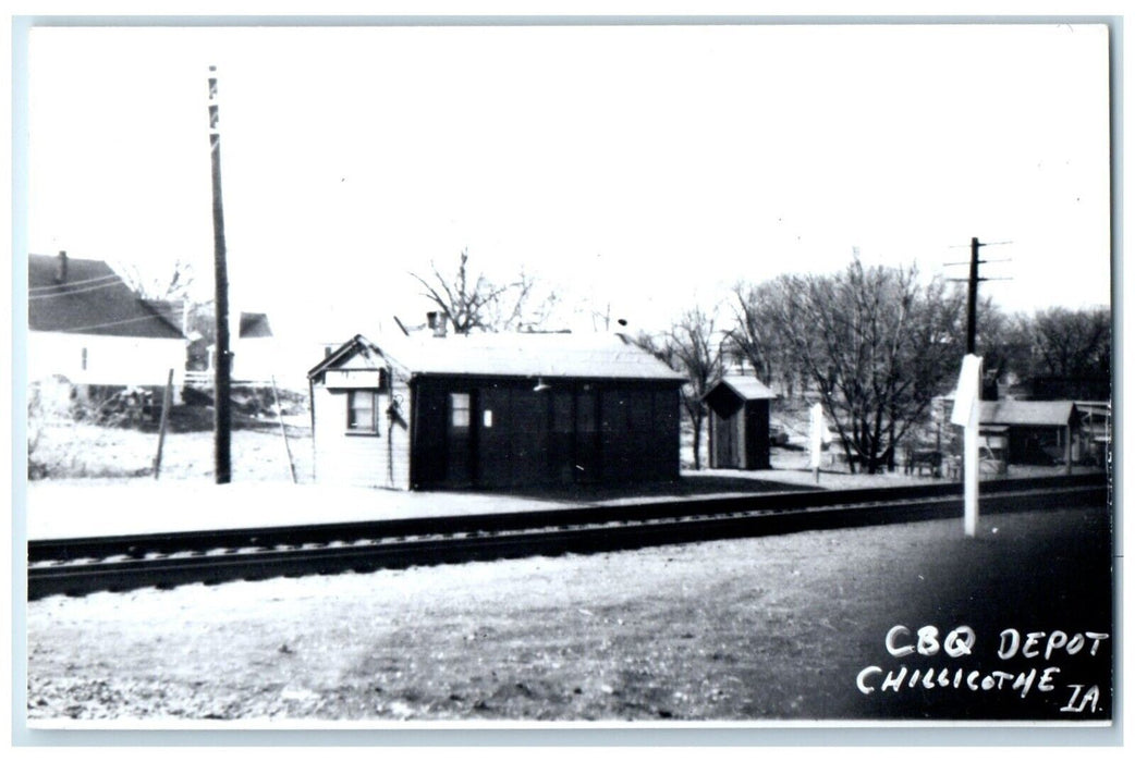 c1960 CBQ Depot Chillicothe Iowa Vintage Train Depot Station RPPC Photo Postcard