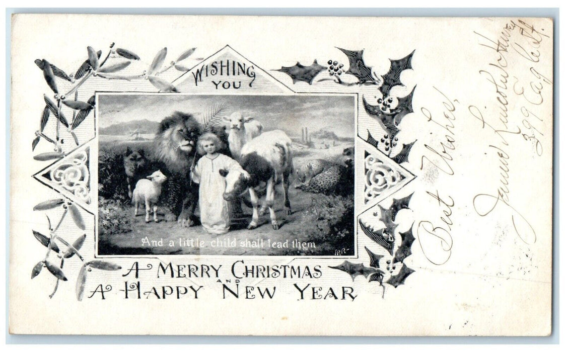 c1905 Christmas And New Year Little Child Lead Animals Buffalo NY Postcard