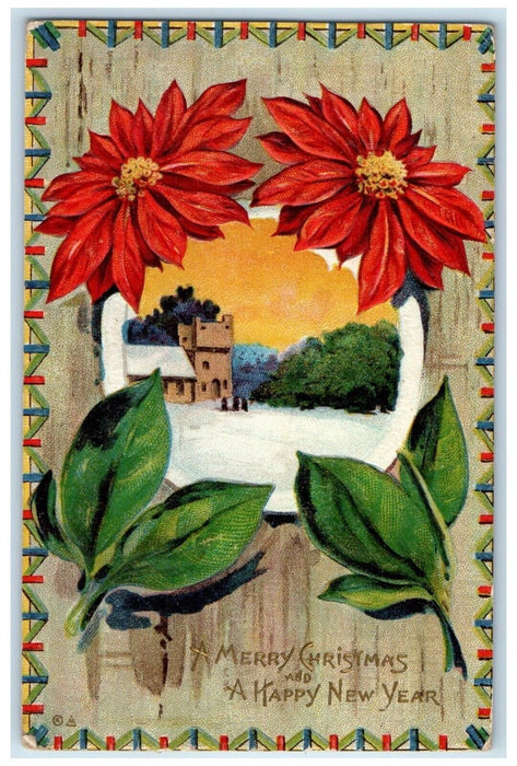 1911 Christmas And New Year Poinsettia Flowers House Winter Nash Posted Postcard