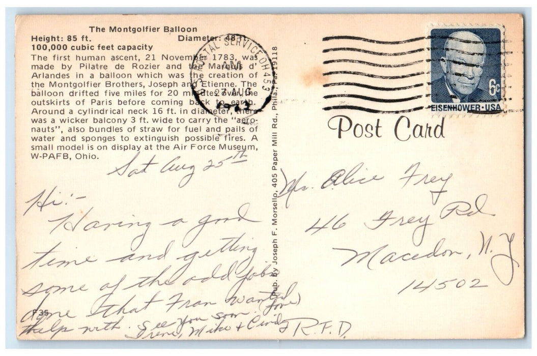 1873 The Montgolfier Balloon First Woman Ascent US Postal Service Postcard