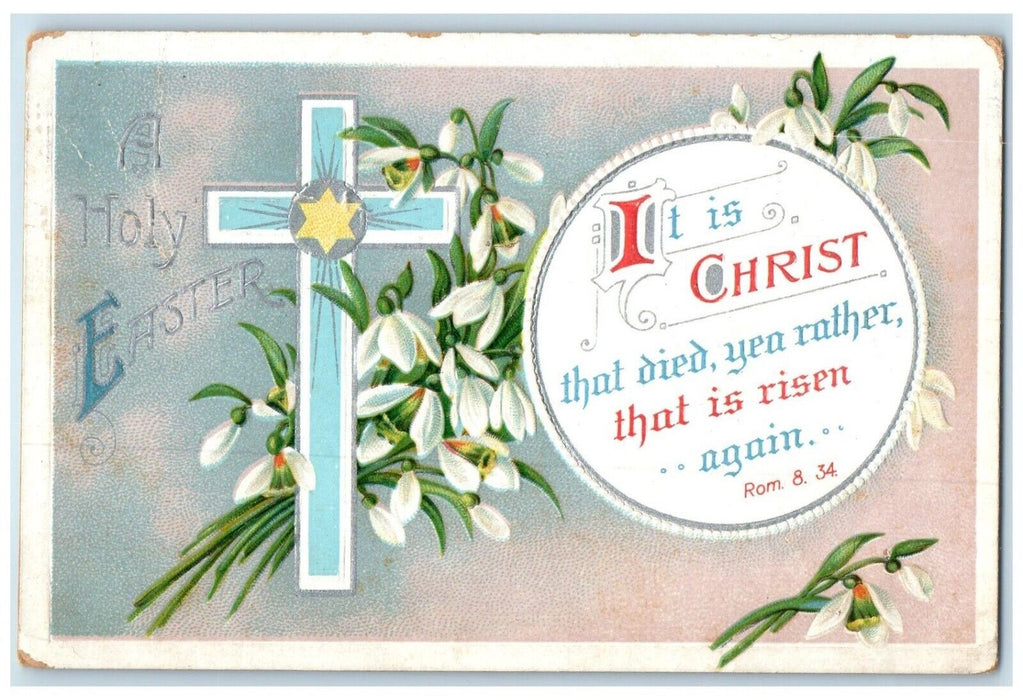 c1910's Easter Cross And Flowers Clapsaddle Embossed Blaine Michigan MI Postcard