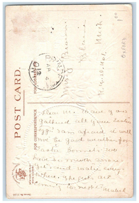 c1910's Easter Cross And Flowers Clapsaddle Embossed Blaine Michigan MI Postcard