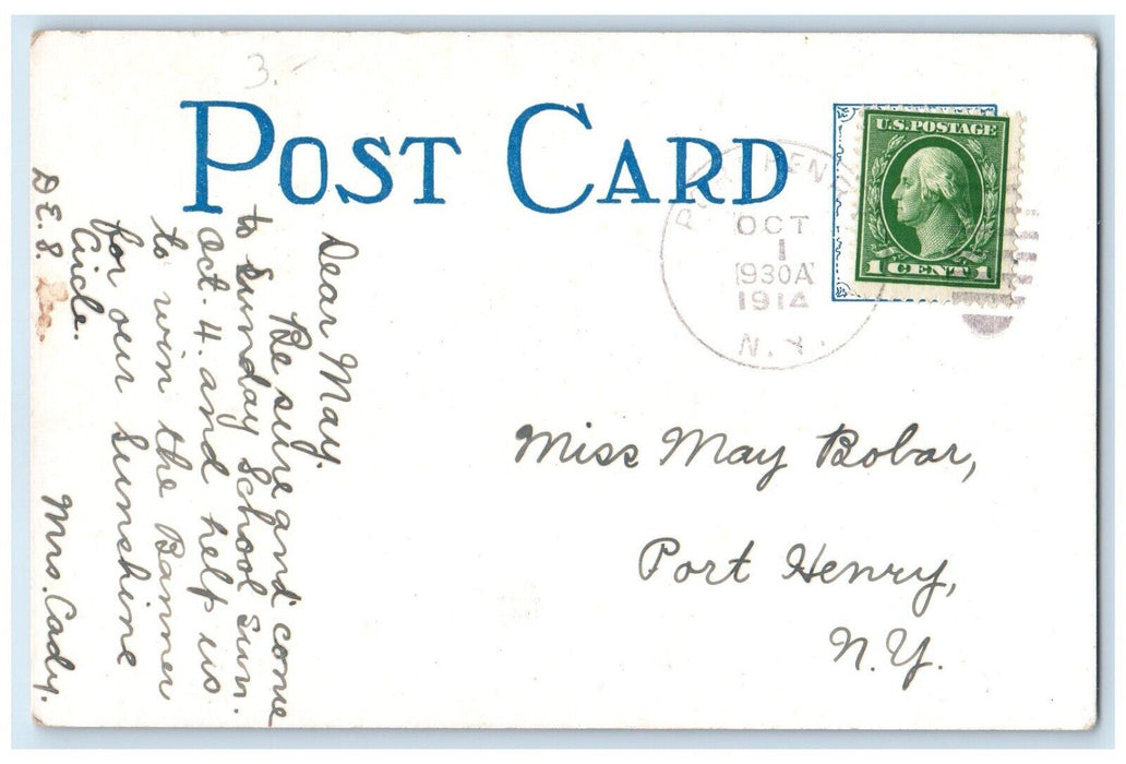 1914 Sunday School Rally Day Soldier Trumpet Port Henry New York NY Postcard