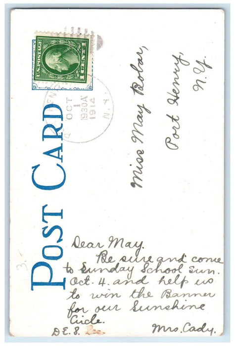 1914 Sunday School Rally Day Soldier Trumpet Port Henry New York NY Postcard