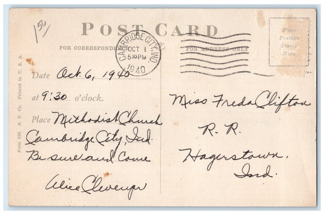 1940 Rally Day Parade Sunday School Cambridge City Indiana IN Vintage Postcard