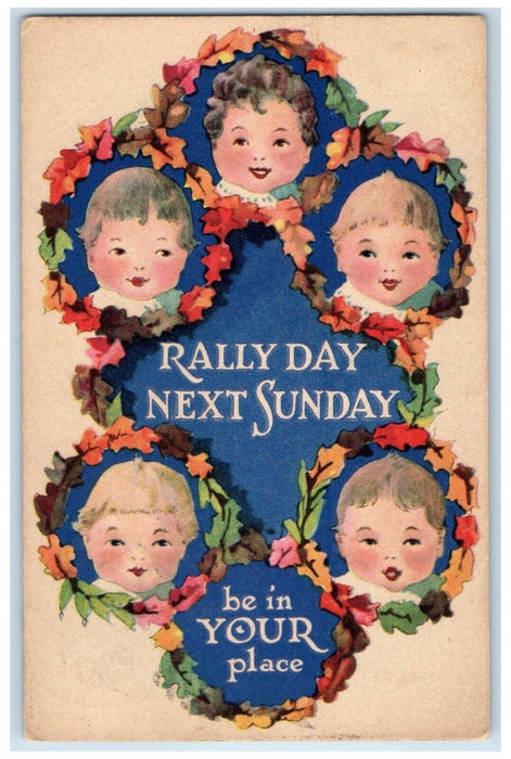 1928 Rally Day Next Sunday Cute Babies Saint Albans Vermont VT Vintage Postcard