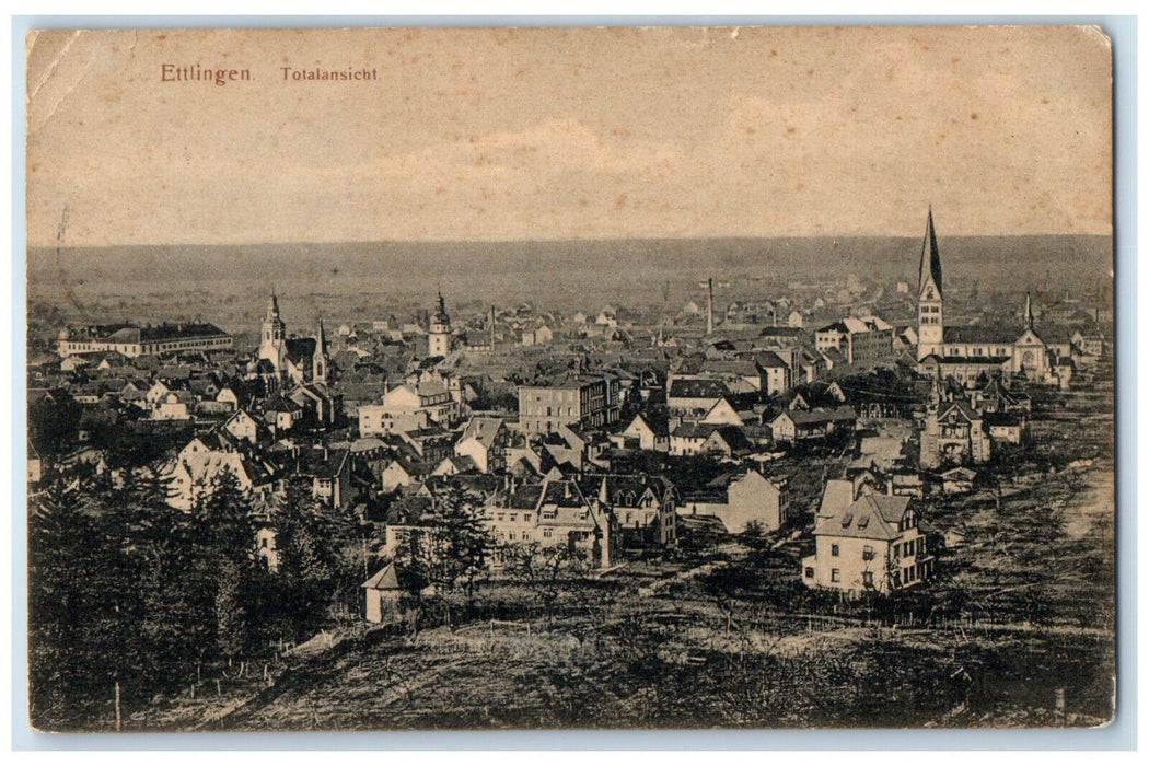 1907 Total view of Ettlingen Baden-Württemberg Germany Posted Antique Postcard