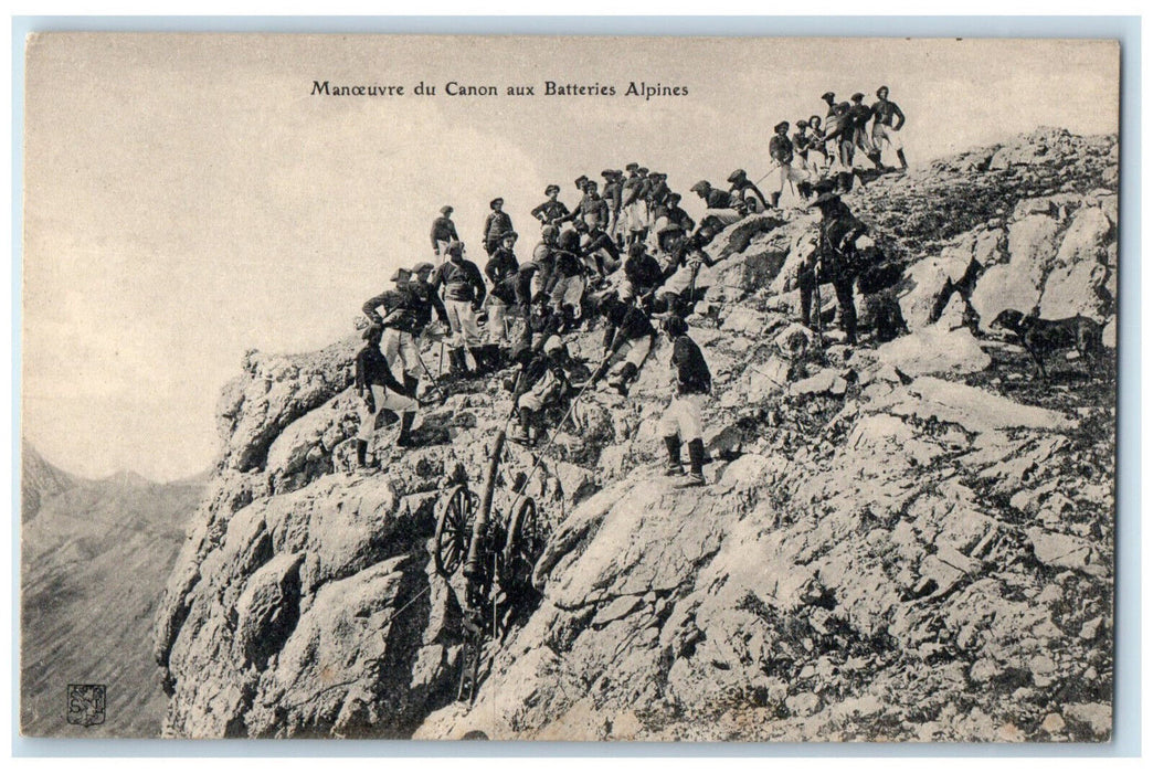 c1920's Operation of the Cannon at the Alphine Batteries France Postcard