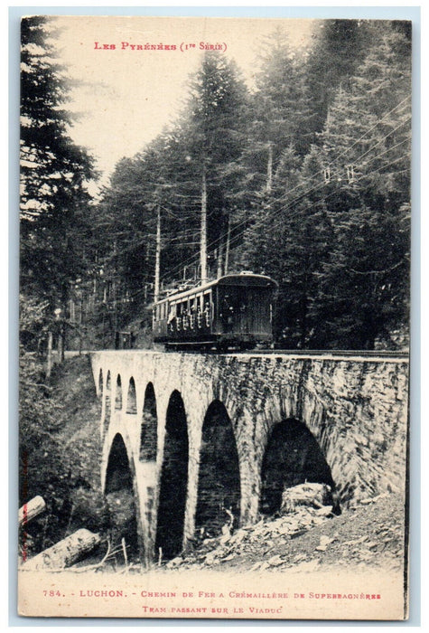 c1910 Bridge Railway Trolley Car Trees The Pyrenees France Antique Postcard