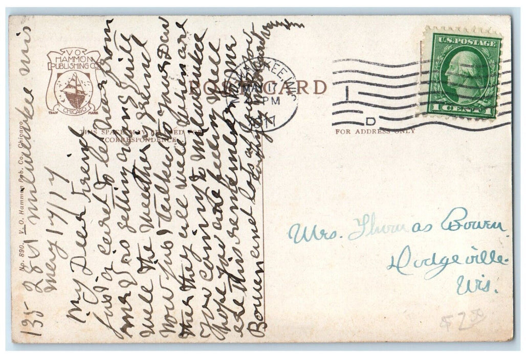 1917 Public Service Building Trolley Street View Milwaukee Wisconsin WI Postcard