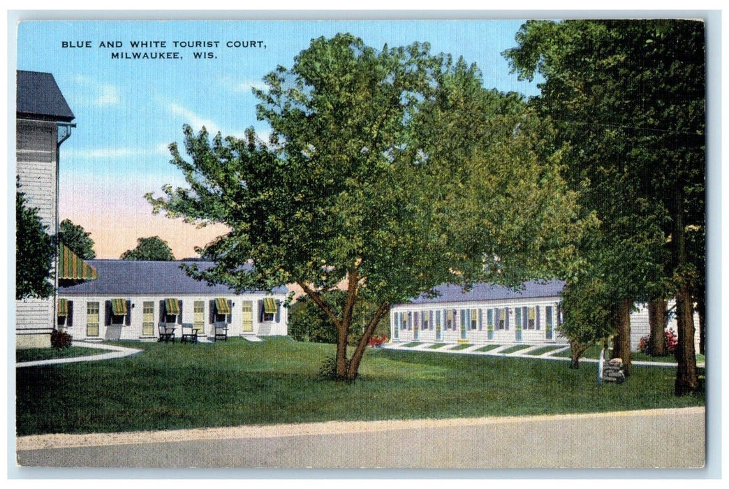 c1950's Blue White Tourist Court Motel Roadside Milwaukee Wisconsin WI Postcard