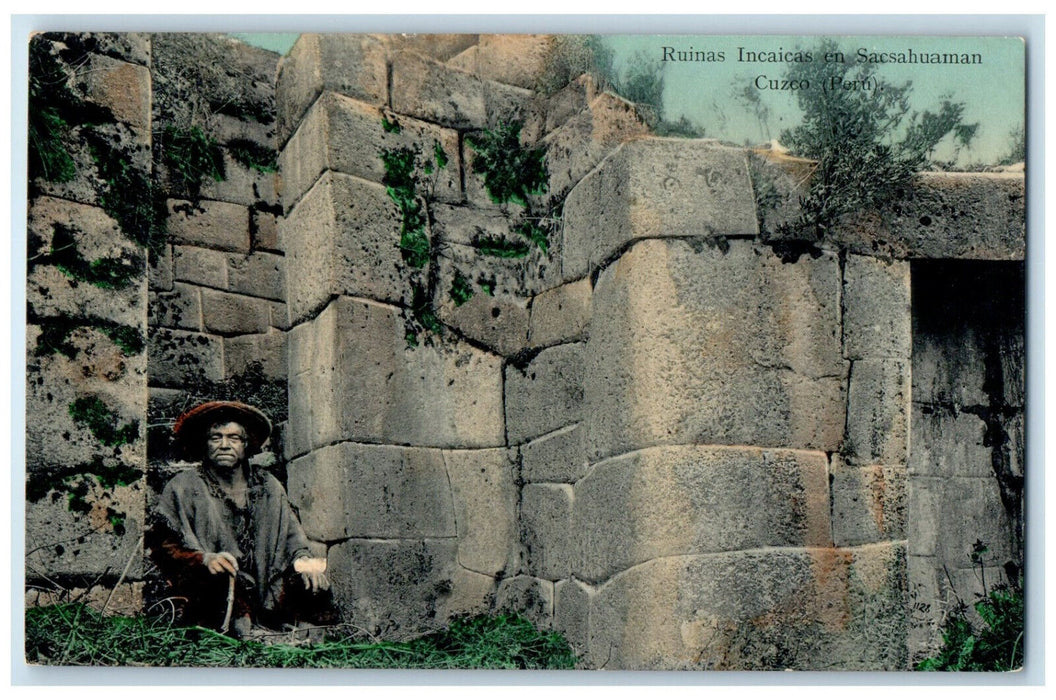 c1910 Inca Ruins In Sacsayhuaman Cusco Peru Unposted Antique Postcard
