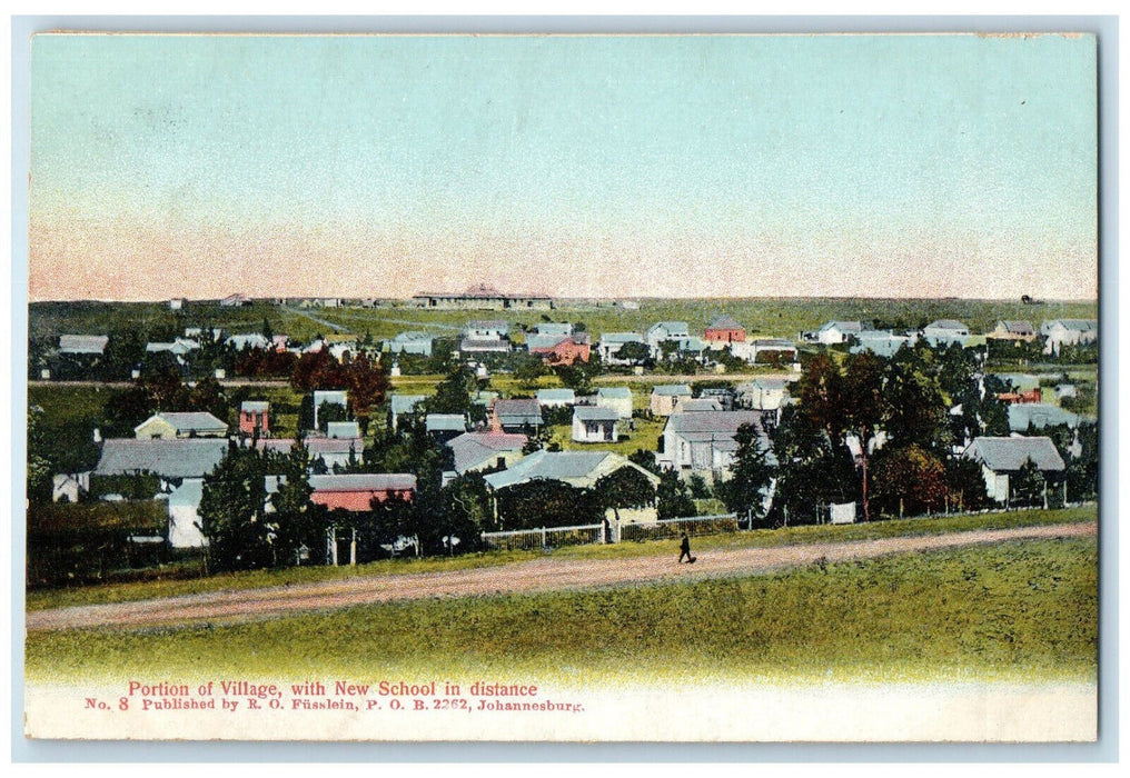 c1910 Portion of Village with New School in Distance Johannesburg Postcard