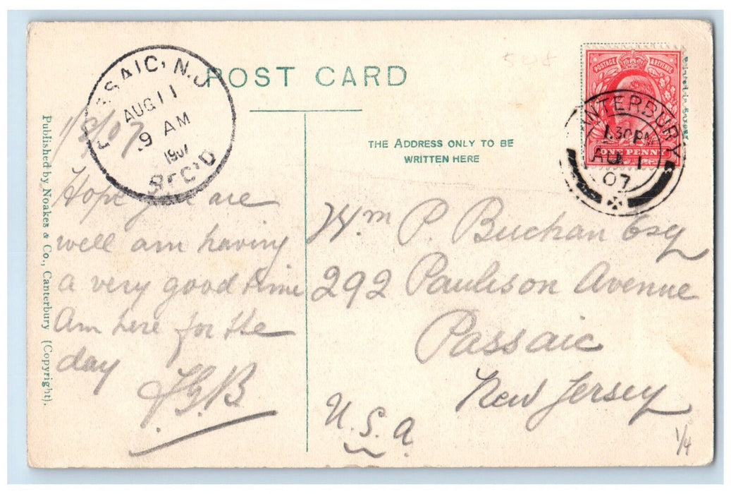 1907 St. Dunslan's Street England Canterbury House of Agnes Passaic NJ Postcard