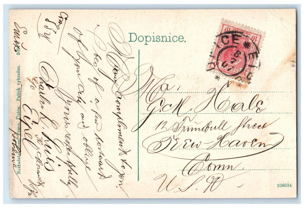 1907 Namesti Upice Czechia Czech Republic Antique Church Buildings Postcard