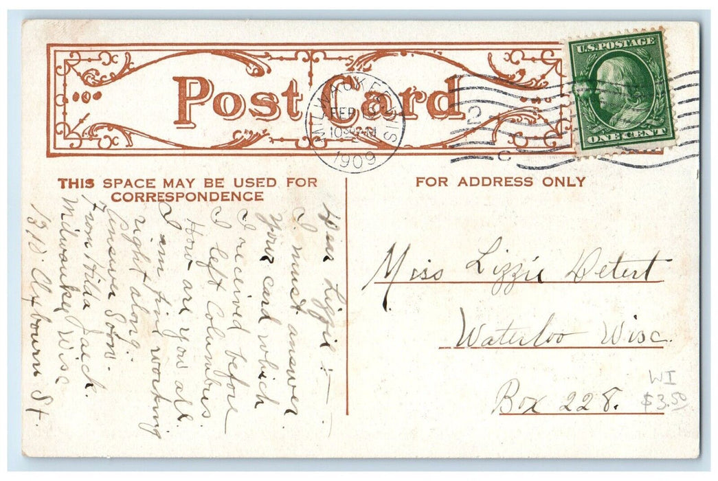 1909 Pabst Theatre Building Street View Milwaukee Wisconsin WI Antique Postcard
