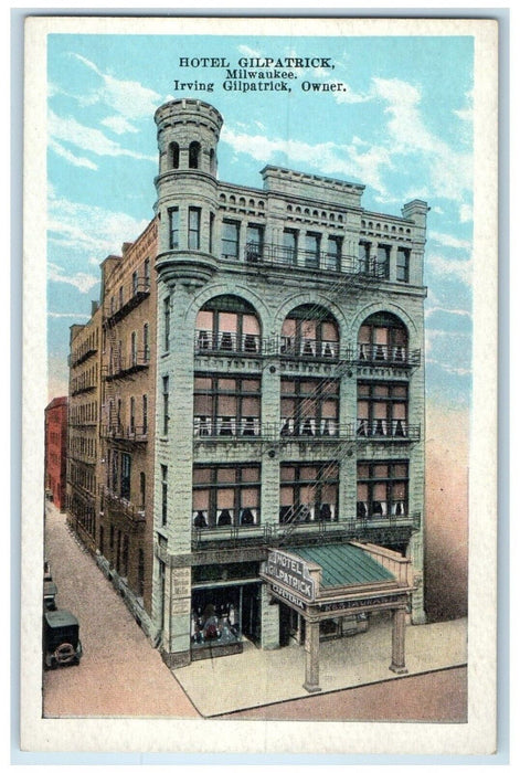 c1910's Hotel Gilpatrick Building Cars Milwaukee Wisconsin WI Antique Postcard