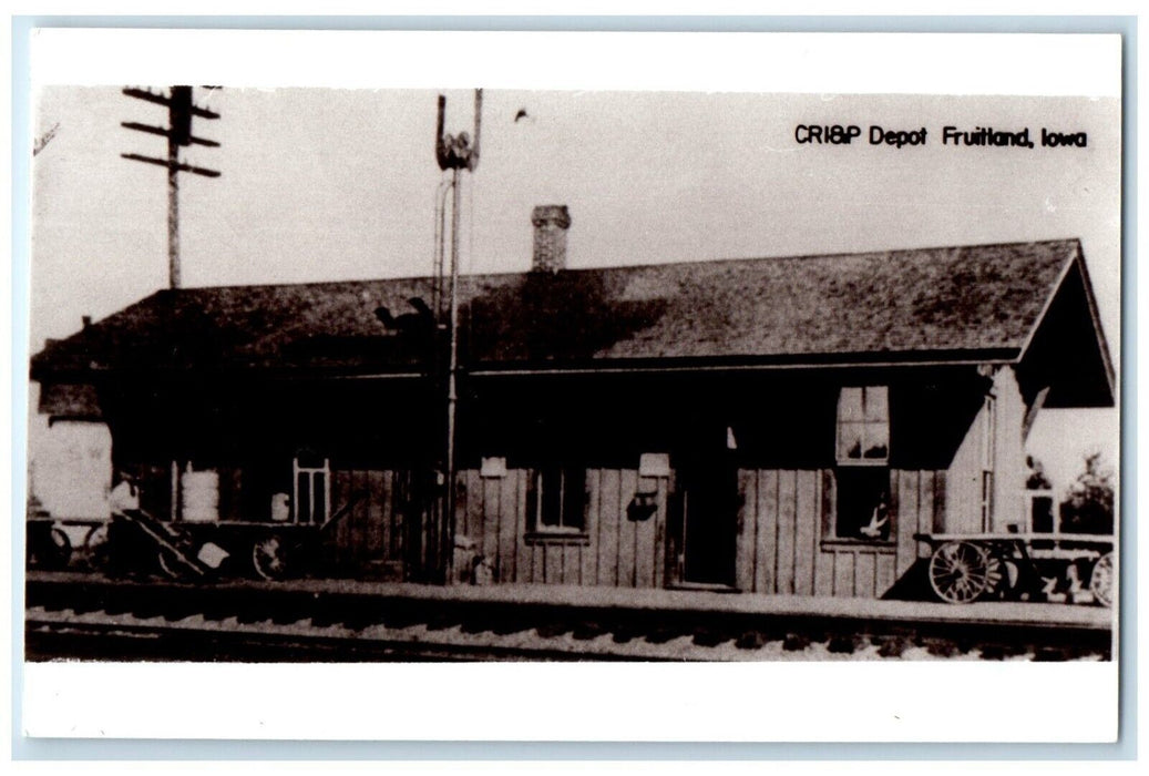 c1960 CRI&P Depot Fruitland Iowa Vintage Train Depot Station RPPC Photo Postcard