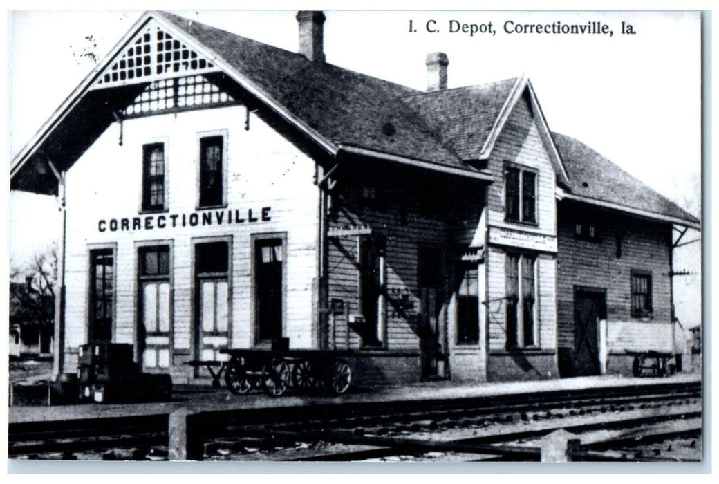 c1960 IC Depot Correctionville Iowa IA Train Depot Station RPPC Photo Postcard