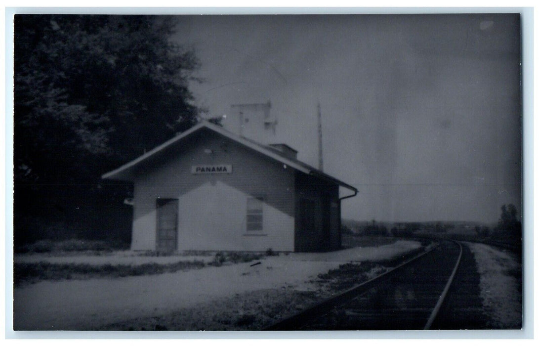 c1960 Panama Iowa Vintage Exterior Rail Train Depot Station RPPC Photo Postcard