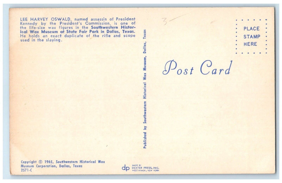 Lee Harvey Oswald Assassin Of President Wax Museum Dallas Texas TX Postcard