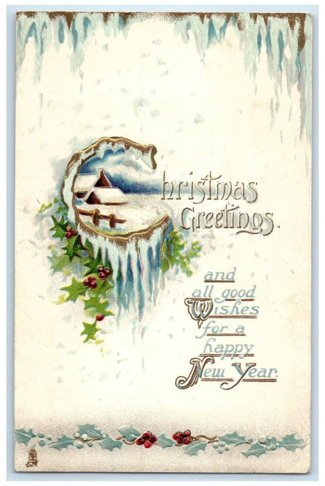 1912 Christmas Greetings House Winter Holly Berries Portland OR Tuck's Postcard