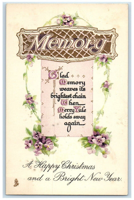 Christmas Memory Flowers Embossed Burlington New Jersey NJ Tuck's Postcard