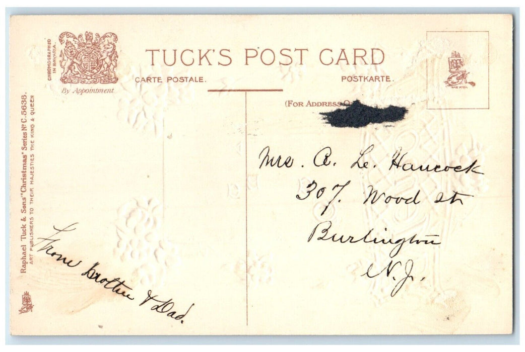 Christmas Memory Flowers Embossed Burlington New Jersey NJ Tuck's Postcard