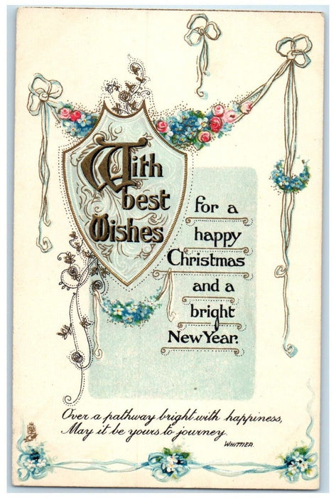 Christmas With Best Wishes Flowers Embossed Ravena New York NY Tuck's Postcard