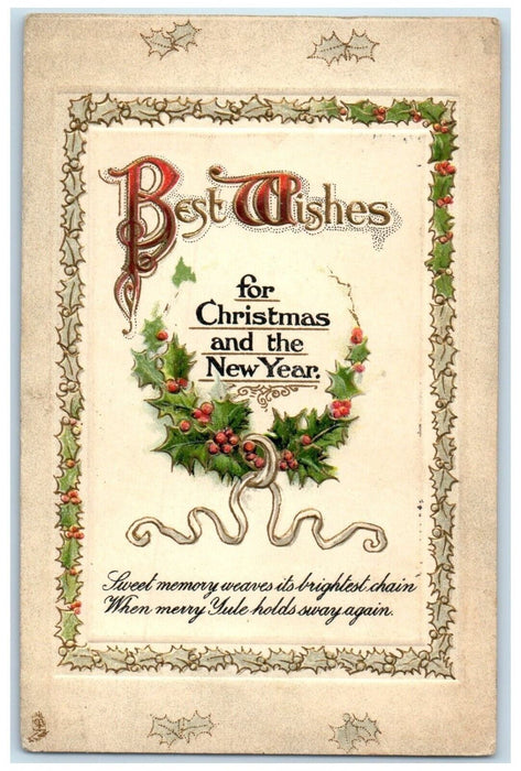 1915 Christmas And New Year Holly Berries Wilmington Delaware DE Tuck's Postcard