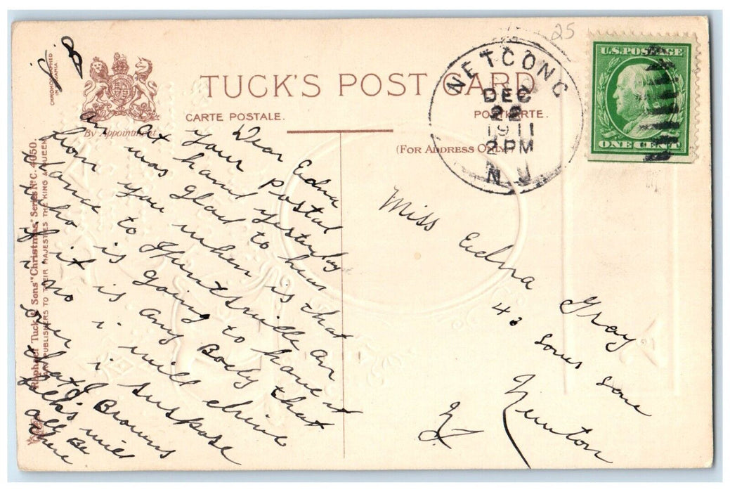 1911 Christmas And New Year Netcong New Jersey NJ Embossed Tuck's Postcard