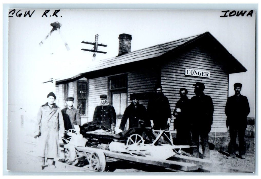 c1960's CGW RR Conger Iowa IA Railroad Train Depot Station RPPC Photo Postcard
