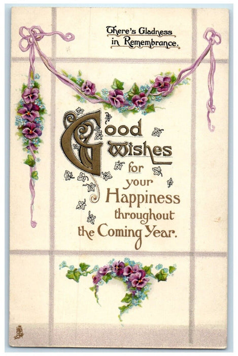 c1910's New Year Good Wishes Flowers Embossed Tuck's Posted Antique Postcard