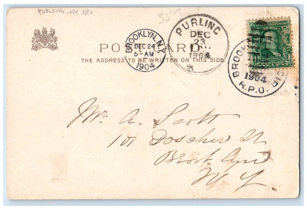 1904 Christmas Winter Scene Ox Church Purling New York NY DPO Tuck's Postcard