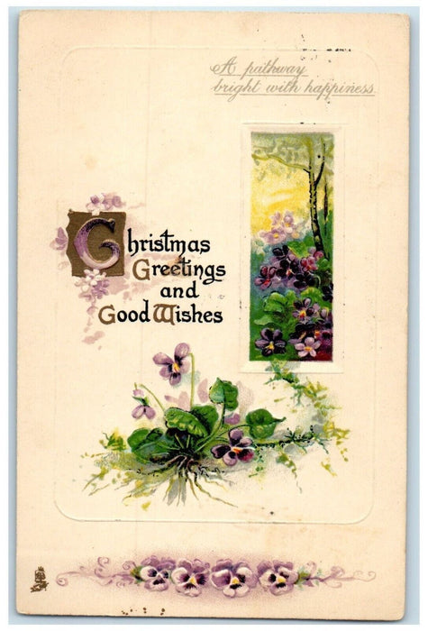 c1910's Christmas Greetings Flowers Embossed Round Rock Texas TX Tuck's Postcard