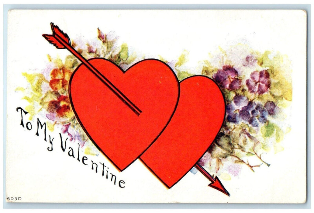 1915 Valentine Hearts Arrow Flowers Alice North Dakota ND Antique Postcard