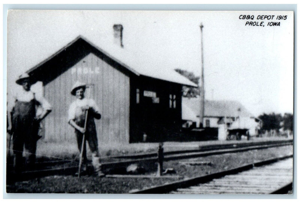c1915 CB&P Depot Prole Iowa IA Railroad Train Depot Station RPPC Photo Postcard