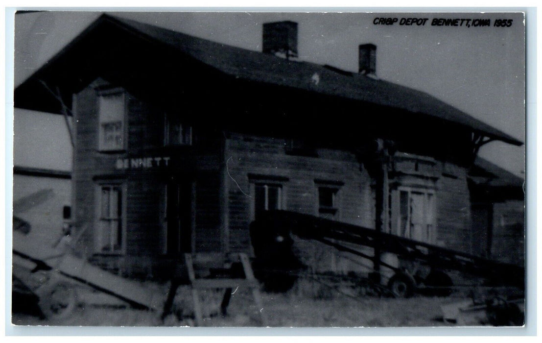 c1955 CRI&P Depot Bennett Iowa Vintage Train Depot Station RPPC Photo Postcard