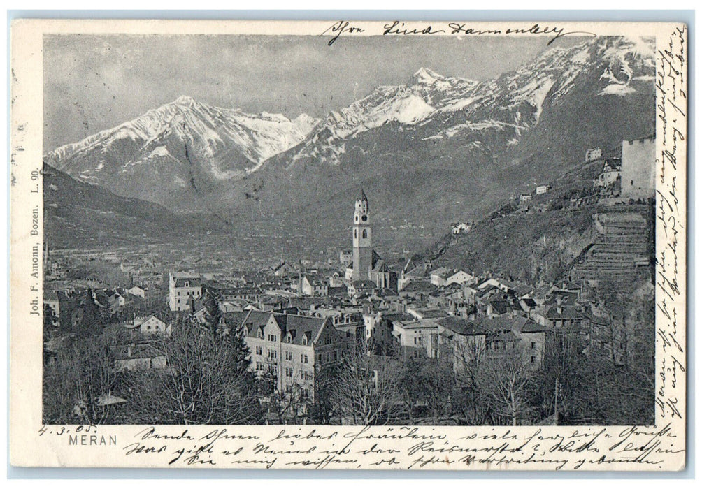 1905 View of Glaciers Buildings in Meran South Tyrol Italy Postcard