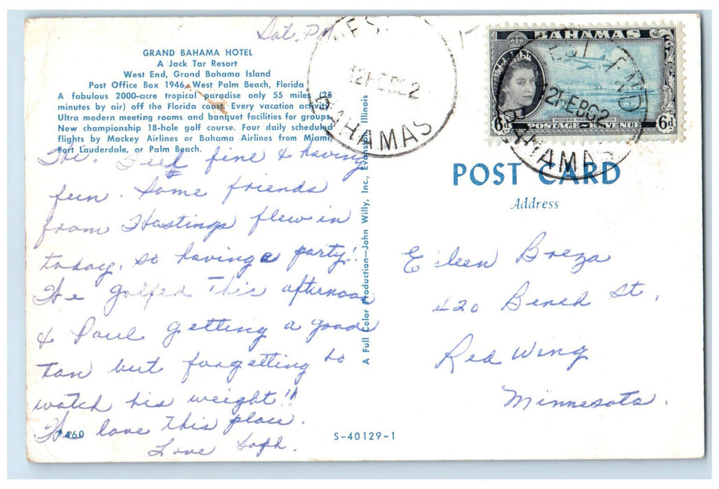 c1950's Grand Bahama Hotel Resort Grand Bahama Island Bahamas Postcard