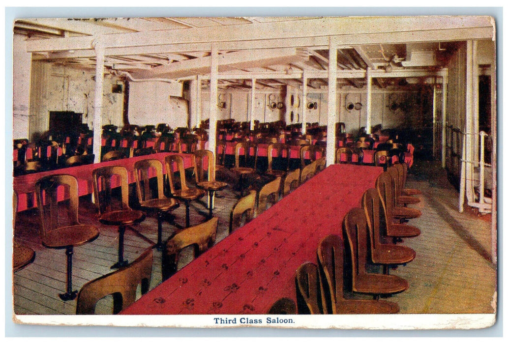 1907 Third Class Saloon Steamer Interior London England Antique Postcard