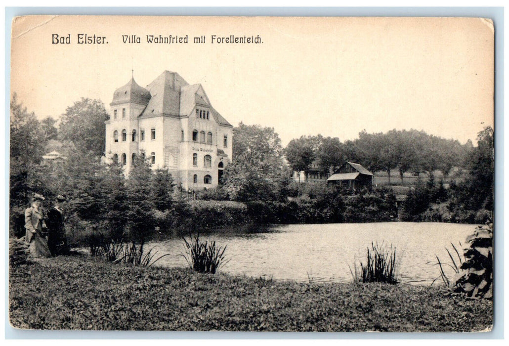 c1910 Villa Wahnfried With Trout Pond Bad Elster Saxony Germany Postcard