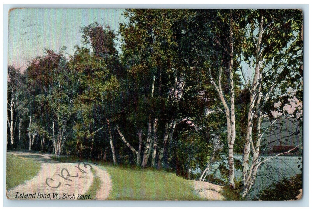 c1910's View Of Birch Point Island Pond Vermont VT Posed Antique Postcard